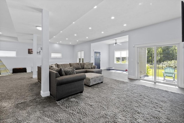 8 Garden St, Woburn, MA 01801 - living area featuring baseboards, recessed lighting, and a ceiling fan
