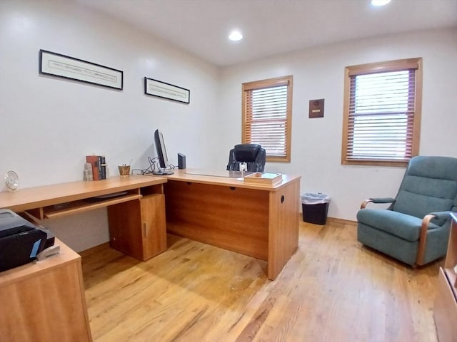 office featuring recessed lighting and light wood-type flooring