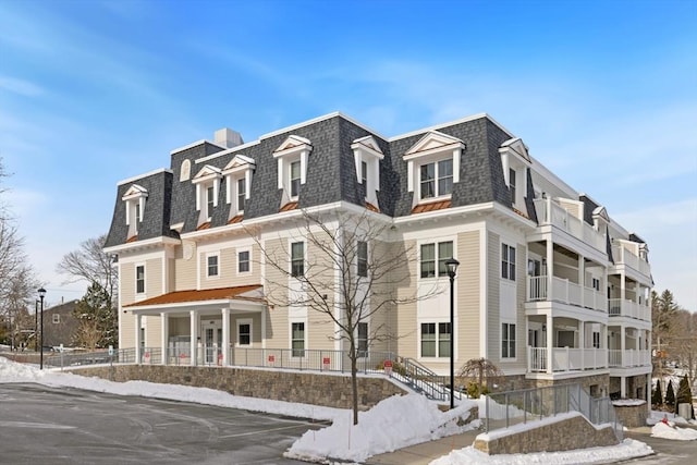 view of snow covered building