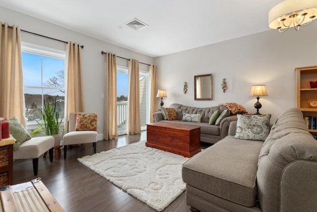 living room featuring dark hardwood / wood-style floors