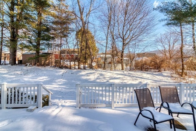 view of yard layered in snow