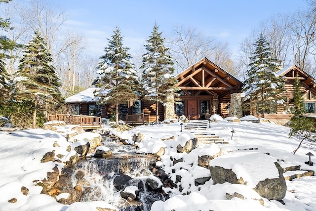 cabin featuring a deck