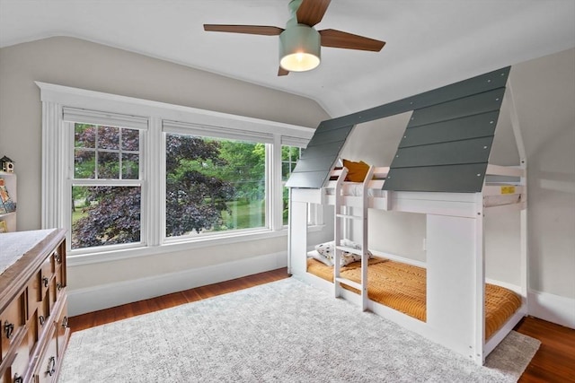 121 W St, Braintree, MA 02184 - bedroom featuring vaulted ceiling, wood finished floors, baseboards, and a ceiling fan