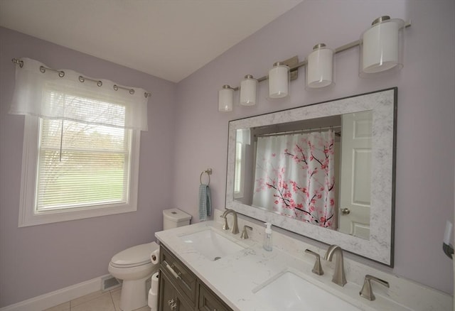 bathroom with visible vents, a sink, tile patterned floors, and toilet