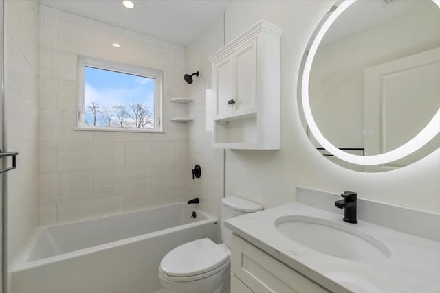 106 Broadway, Salem, MA 01970 - bathroom with toilet, vanity, bathing tub / shower combination, and recessed lighting