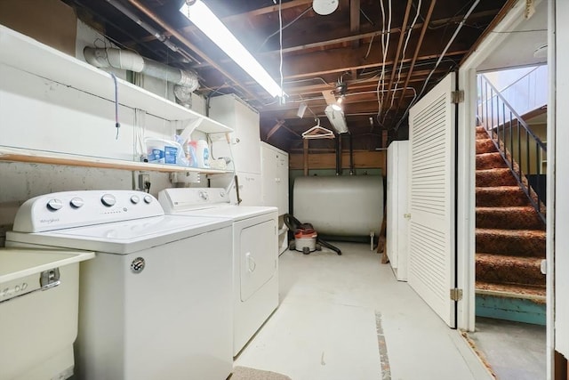 laundry room featuring laundry area, independent washer and dryer, and heating fuel