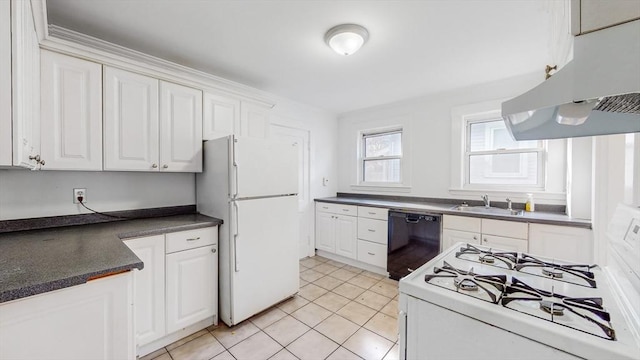 235-237 Corey Rd, Boston, MA 02135 - kitchen featuring white appliances, dark countertops, and white cabinetry