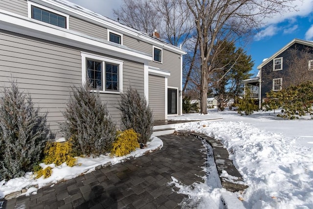 view of snow covered exterior