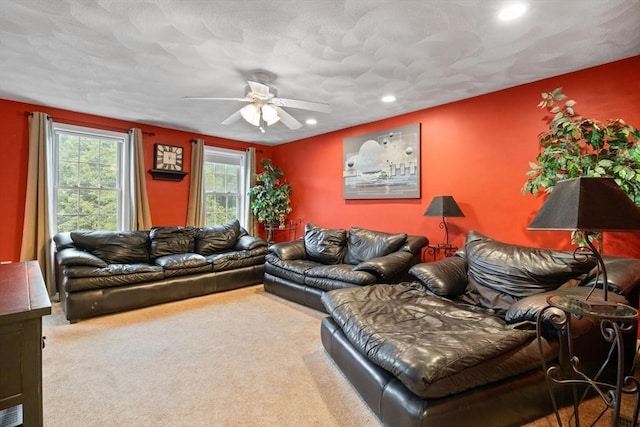 7 Suzannah Rd, Billerica, MA 01862 - carpeted living room featuring a ceiling fan and recessed lighting