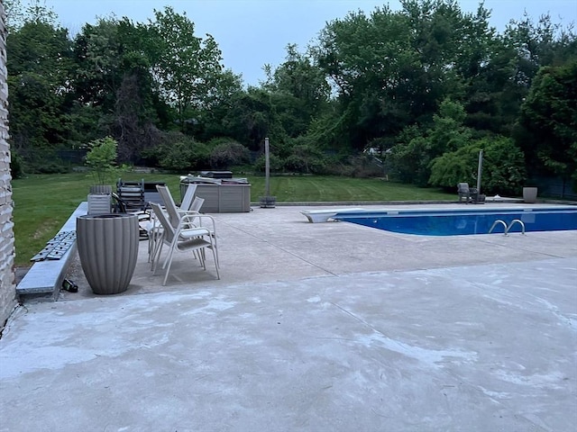 4 Mark Ln, Milton, MA 02186 - swimming pool with a patio area, a diving board, and a lawn