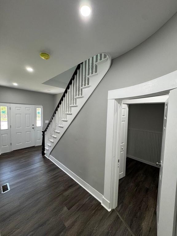 32 Main St, Monson, MA 01057 - entryway featuring stairway, wood finished floors, and recessed lighting