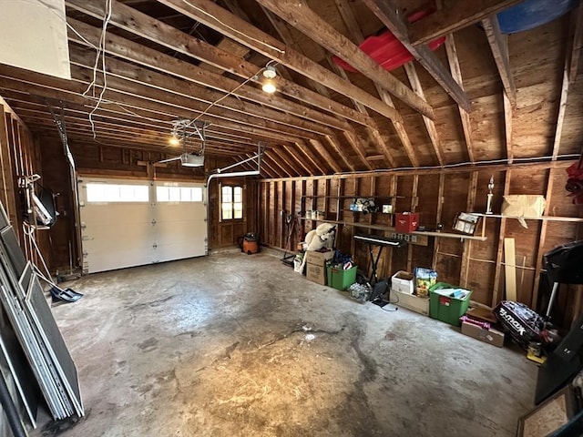 garage with a garage door opener