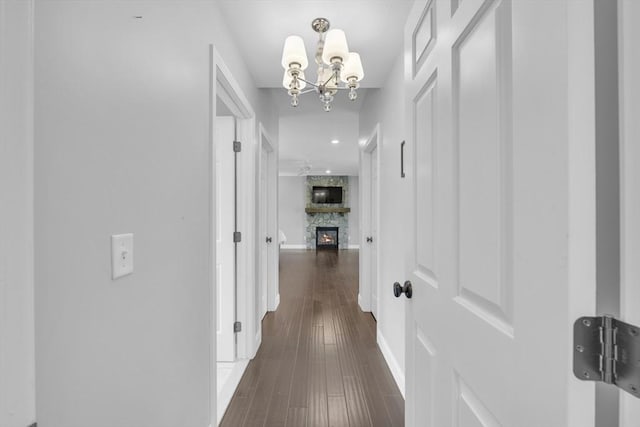18 Preserve Way, Sturbridge, MA 01566 - corridor with a chandelier, dark wood finished floors, baseboards, and recessed lighting