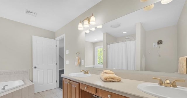 18 Preserve Way, Sturbridge, MA 01566 - bathroom featuring double vanity, a garden tub, tile patterned floors, and curtained shower