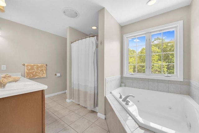 18 Preserve Way, Sturbridge, MA 01566 - full bath with a tub with jets, tile patterned floors, vanity, a shower with curtain, and baseboards