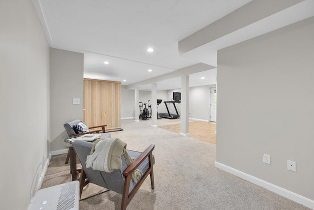 18 Preserve Way, Sturbridge, MA 01566 - living room with recessed lighting, baseboards, and light colored carpet