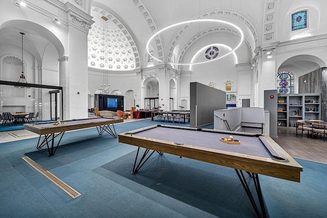 191 Washington St Unit 318, Boston, MA 02135 - rec room featuring a towering ceiling, billiards, and ornate columns