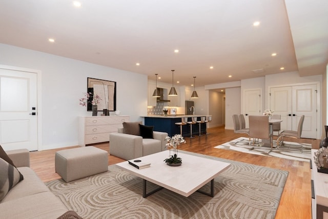 living room featuring light wood-type flooring