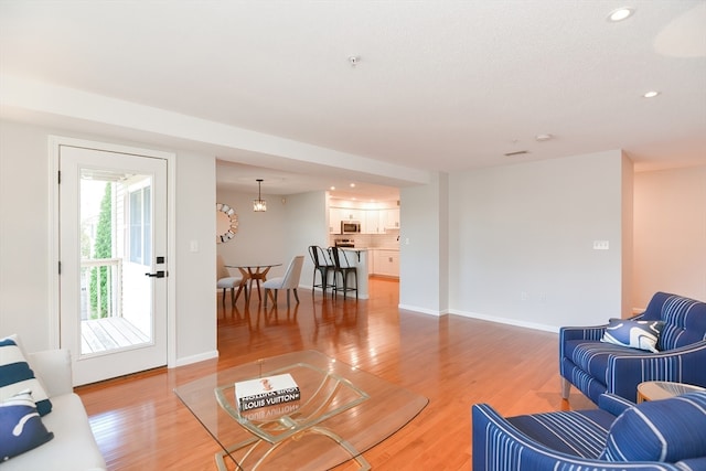 living room with light wood-type flooring