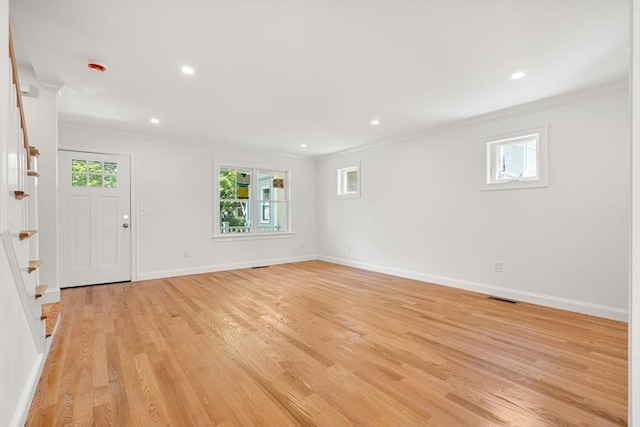 13 River Unit 2, Danvers, MA 01923 - foyer entrance featuring ornamental molding, light wood-style flooring, recessed lighting, and stairway