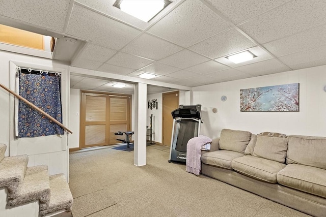 10 Powderhouse Cir, Wilmington, MA 01887 - carpeted living area featuring a paneled ceiling and stairs