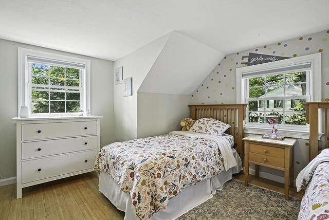 7 Vermont Ave, Natick, MA 01760 - bedroom featuring multiple windows, hardwood / wood-style floors, and vaulted ceiling