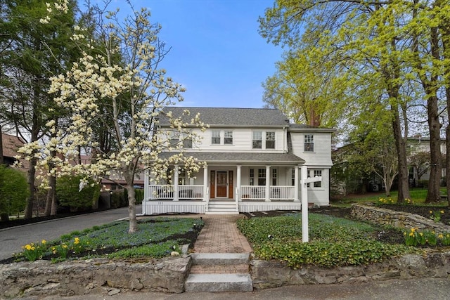 view of front of home featuring a porch and roof with shingles
