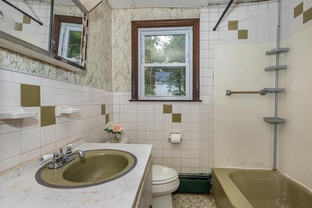 200 Dana Ave, Boston, MA 02136 - full bathroom featuring tile walls, toilet, vanity, and tub / shower combination