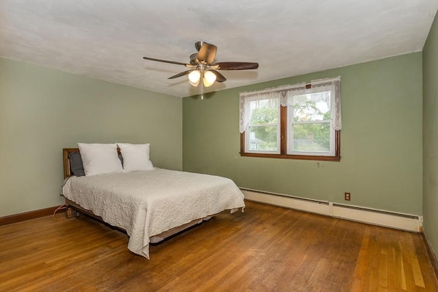 200 Dana Ave, Boston, MA 02136 - bedroom with a baseboard heating unit, hardwood / wood-style floors, baseboards, and a ceiling fan