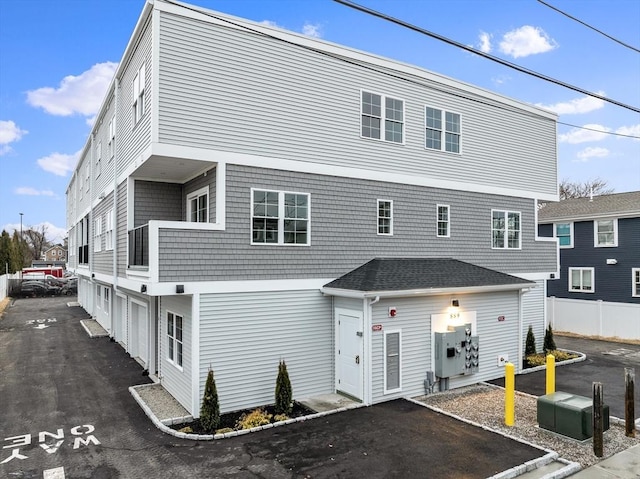 exterior space with a garage