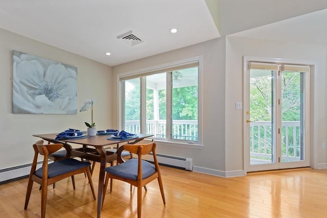501 Lexington St Unit 35, Waltham, MA 02452 - dining space with light wood-style flooring, baseboards, a baseboard radiator, and recessed lighting