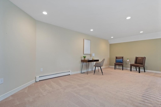 501 Lexington St Unit 35, Waltham, MA 02452 - living area with a baseboard radiator, carpet flooring, recessed lighting, and baseboards