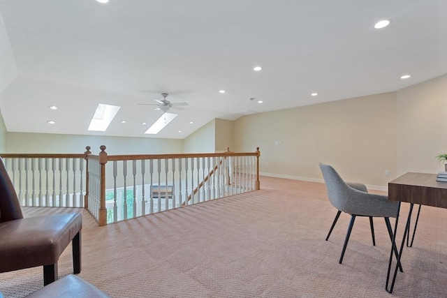 501 Lexington St Unit 35, Waltham, MA 02452 - office space with carpet, ceiling fan, recessed lighting, a skylight, and vaulted ceiling