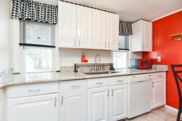 kitchen featuring a sink, a healthy amount of sunlight, white cabinetry, and dishwasher