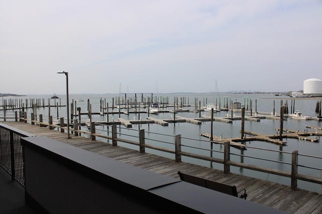dock area featuring a water view