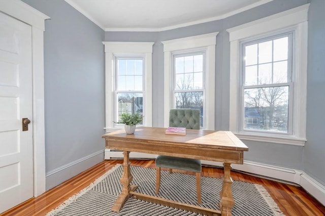 interior space featuring ornamental molding and dark wood-type flooring