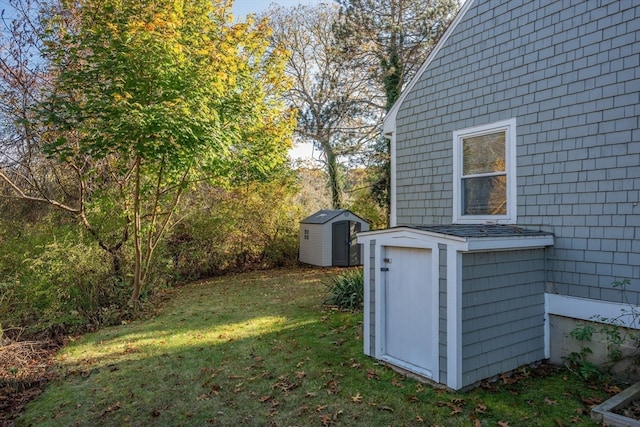 view of yard with a storage unit