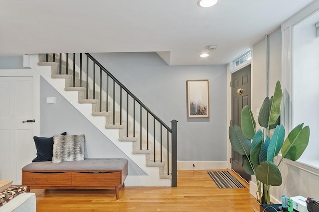 18 River St Unit 18, Andover, MA 01810 - foyer entrance with stairs, wood finished floors, and recessed lighting