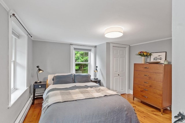 18 River St Unit 18, Andover, MA 01810 - bedroom with light wood-style flooring, a closet, and crown molding