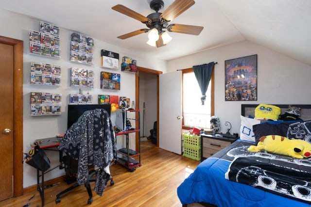 76 Blackstone River Rd, Worcester, MA 01607 - bedroom with wood finished floors, lofted ceiling, and a ceiling fan