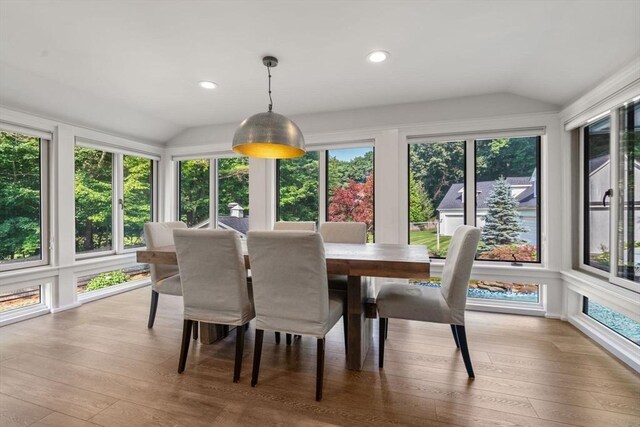 19 Buckmaster Dr, Sudbury, MA 01776 - sunroom featuring recessed lighting, lofted ceiling, and hardwood / wood-style floors