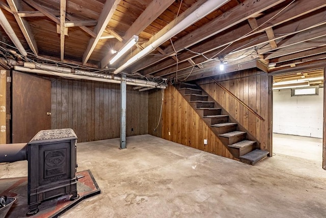 basement with wood walls