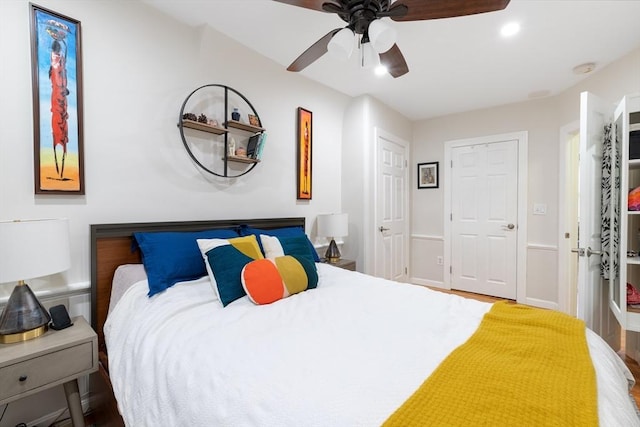 37 Grove St Unit 2, Boston, MA 02114 - bedroom with ceiling fan, wood finished floors, and recessed lighting