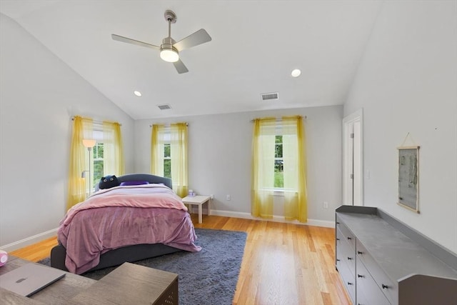 7 Garvey Rd Unit 7, Woburn, MA 01801 - bedroom with vaulted ceiling, multiple windows, light wood-type flooring, recessed lighting, and a ceiling fan