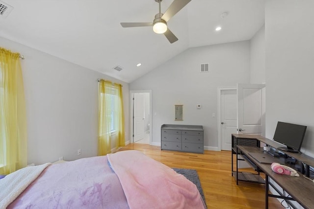 7 Garvey Rd Unit 7, Woburn, MA 01801 - bedroom with light wood-type flooring, recessed lighting, a ceiling fan, and high vaulted ceiling