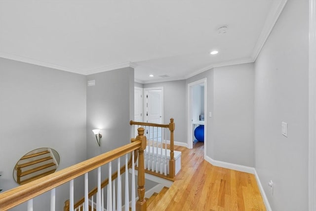 7 Garvey Rd Unit 7, Woburn, MA 01801 - hall featuring an upstairs landing, light wood-style flooring, recessed lighting, and ornamental molding