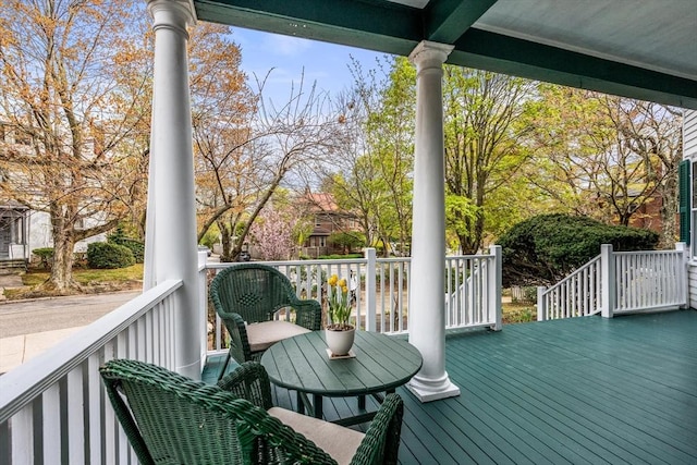 wooden terrace with covered porch