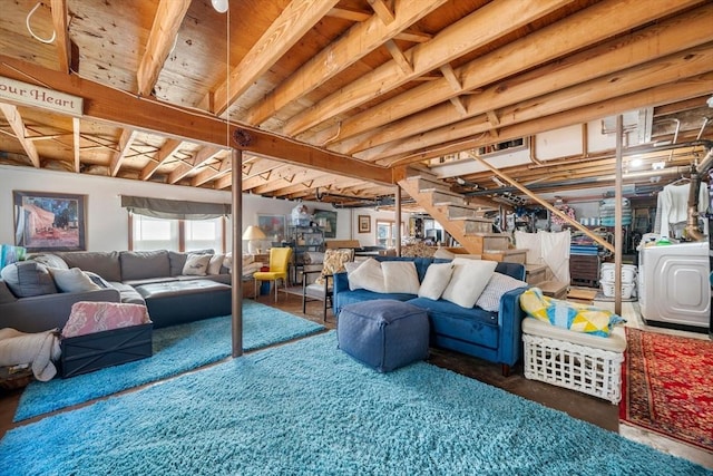 basement with washer / dryer and stairs