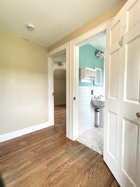 65 Franklin Rd, Longmeadow, MA 01106 - hall featuring tile walls and wood finished floors