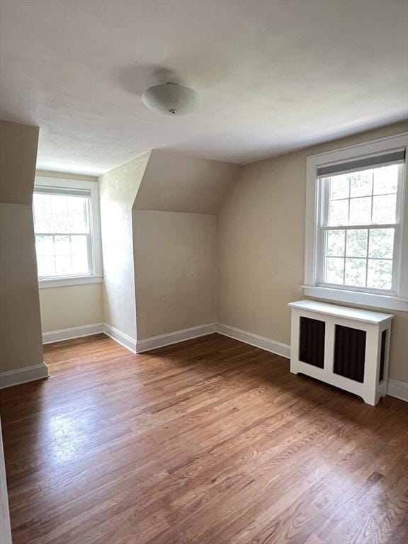 65 Franklin Rd, Longmeadow, MA 01106 - bonus room featuring wood finished floors, vaulted ceiling, and radiator